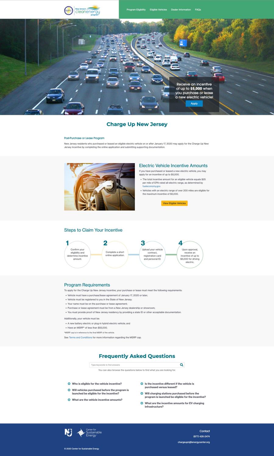 Charge Up New Jersey homepage before the redesign